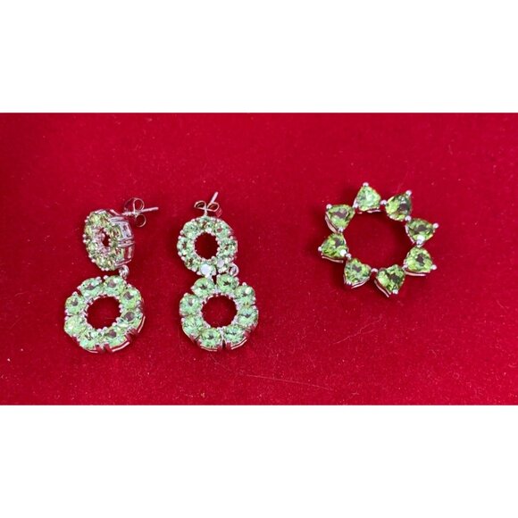 Sterling Silver 925 Peridot Gemstone Earrings & Pendant Set EUC - Picture 5 of 8